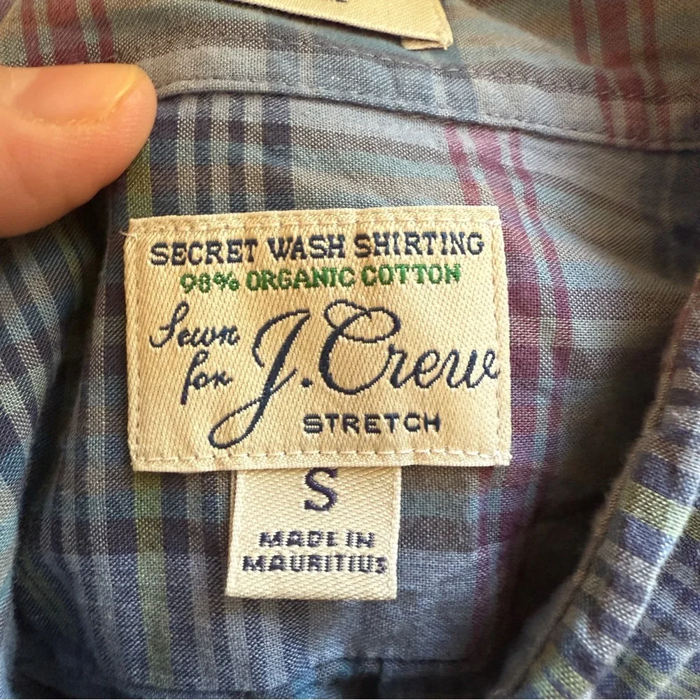 J Crew Mens Secret Washing Shirting Plaid Button Down Shirt Small Organic Cotton